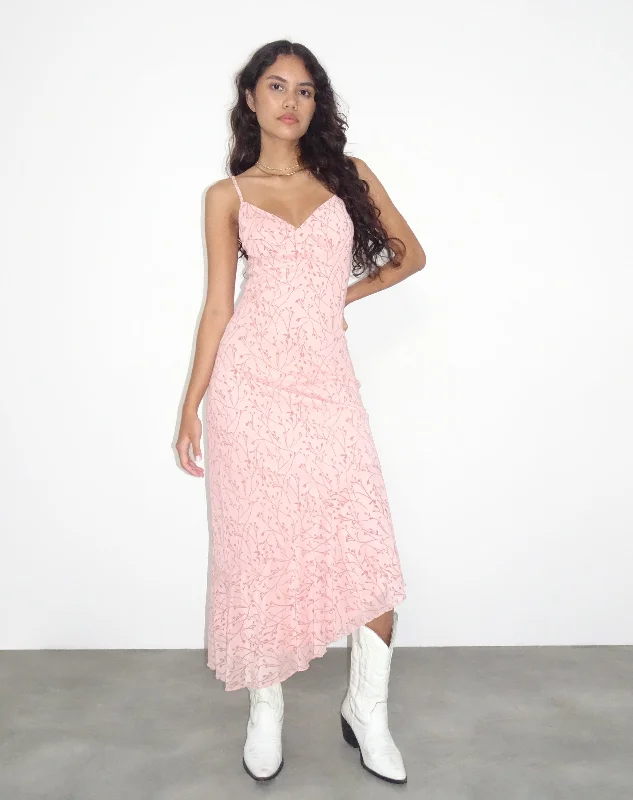Exclusive Women's Fashion Collection Kavala Asymmetric Midi Dress in Shadow Floral Pink Exclusive Women's Fashion Collection Kavala Asymmetric Midi Dress in Shadow Floral Pink
