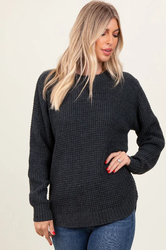 Sales For Clothes Charcoal Waffle Knit Rounded Hem Sweater