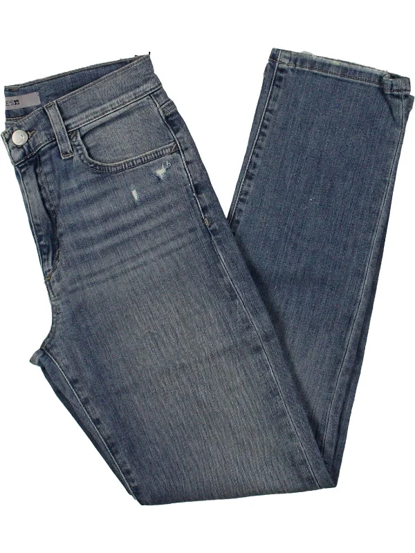 Women's Athletic Garments Womens High-Rise Distressed Straight Leg Jeans