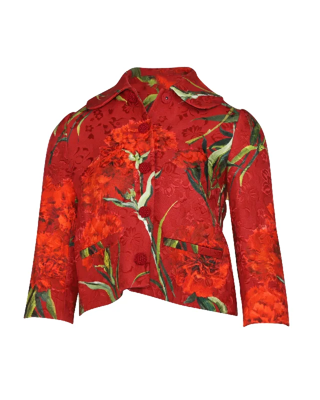 Women's Workout Clothing Dolce & Gabbana Floral Metallic Brocade Jacket in Red Cotton