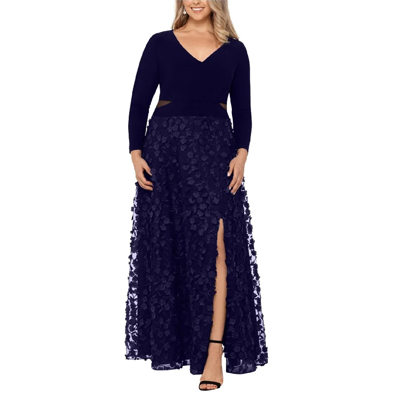 Women's Everyday Attire XSCAPE Womens 3-D Floral Applique A-line Gown Dress, Blue, 16W Women's Everyday Attire XSCAPE Womens 3-D Floral Applique A-line Gown Dress, Blue, 16W