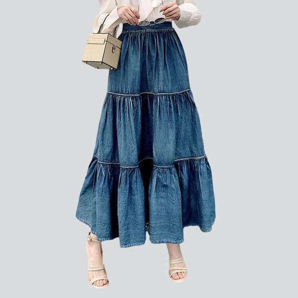Women's Comfortable Lounge Attire Frills long jeans skirt