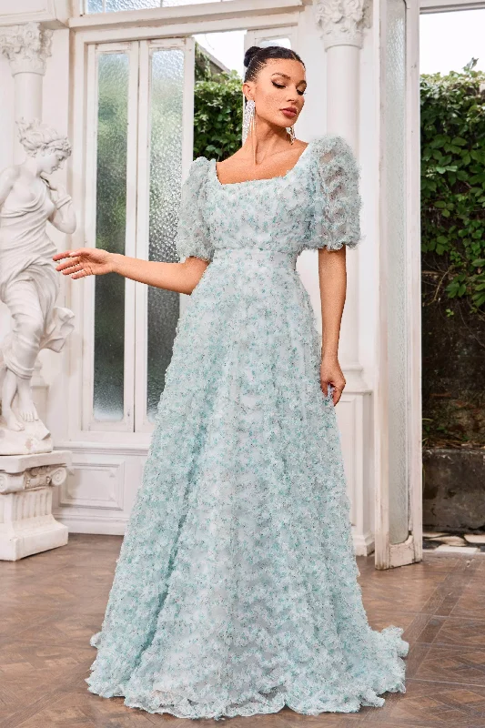Casual Attire For Women J'Adore Dresses J24050 - Puff Sleeve Floral Evening Gown