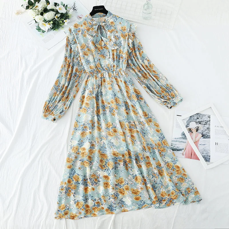 Comfortable Casual Wear The new female Floral Chiffon dress is slim at the waist 3907 Comfortable Casual Wear The new female Floral Chiffon dress is slim at the waist 3907