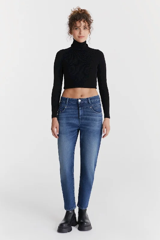 Women's Relaxed Clothes Victoria Mid Waist 5 Pocket Jeans Dark Blue