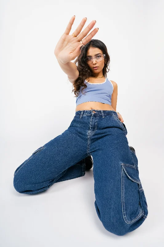 Latest Fashion for Women Paratrooper Blue Cargo Jeans