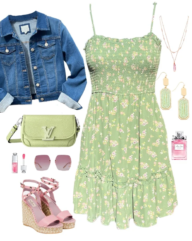 Women's Clothing Boutique Keep It Easy Floral Print Dress - Sage