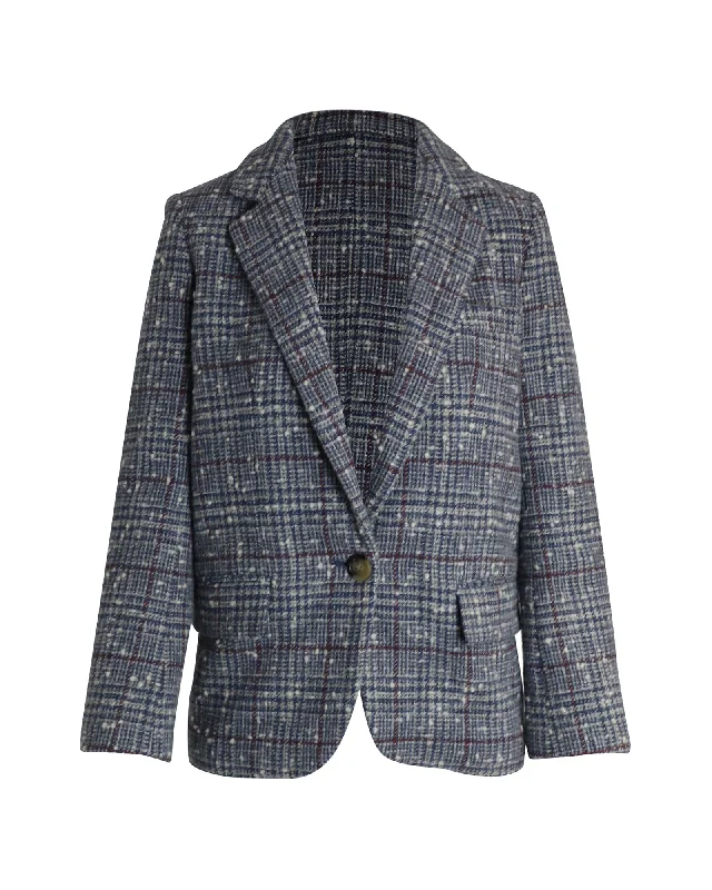 Comfy Women's Outfits for Daily Wear Isabel Marant Étoile Kice Checked Bouclé Blazer In Light Blue Wool Comfy Women's Outfits for Daily Wear Isabel Marant Étoile Kice Checked Bouclé Blazer In Light Blue Wool