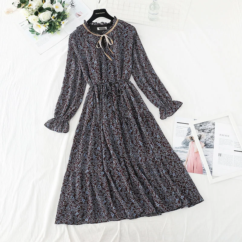 Casual Style for Busy Women Small fragrance retro French floral dress with backing 3879 Casual Style for Busy Women Small fragrance retro French floral dress with backing 3879