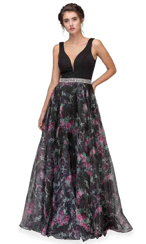 Luxury Women's Clothing Eureka Fashion 7020 - Floral Printed V-Neck Dress