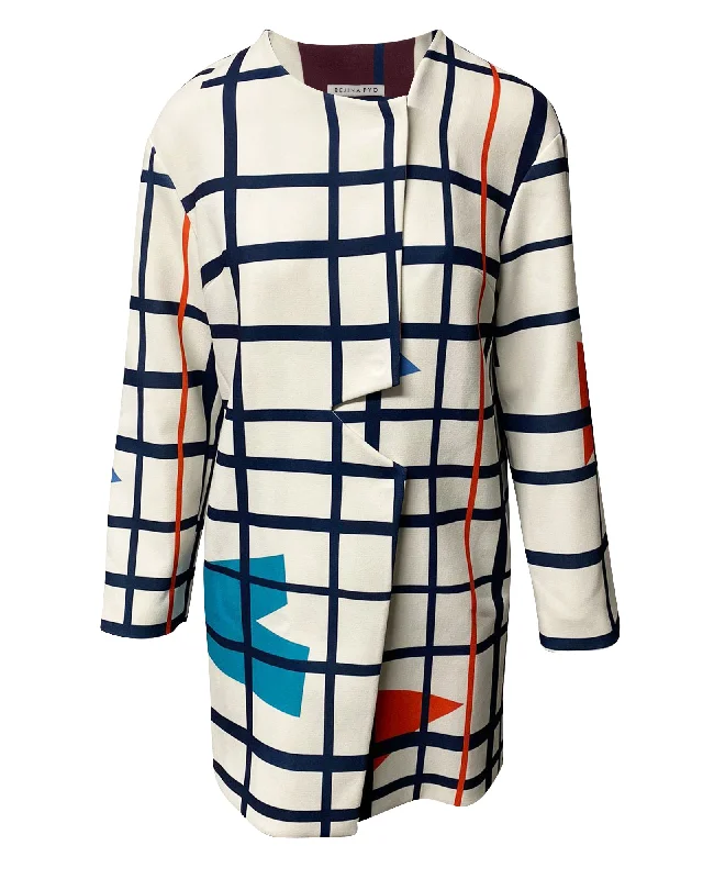 Tailored Clothing For Women Rejina Pyo Lightweight Geometric Print Coat in White Viscose Tailored Clothing For Women Rejina Pyo Lightweight Geometric Print Coat in White Viscose