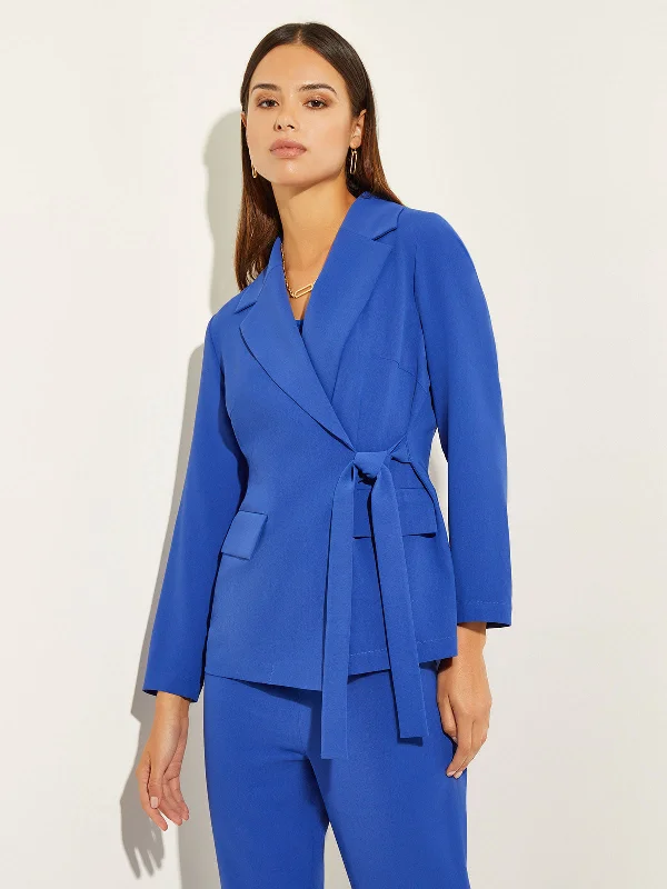 Sale Clearance Side Tie Tailored Wrap Crepe de Chine Blazer, Satin Sky