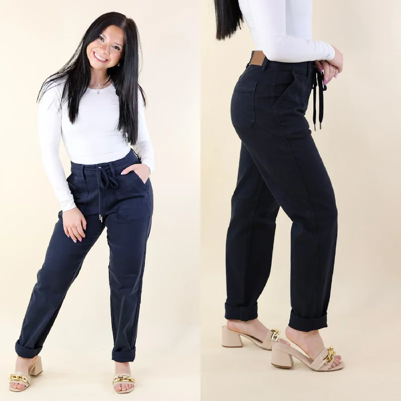 Fashionable Women's Wardrobe Judy Blue | Keep It A Secret Relaxed Pull on Jean Joggers in Navy Blue