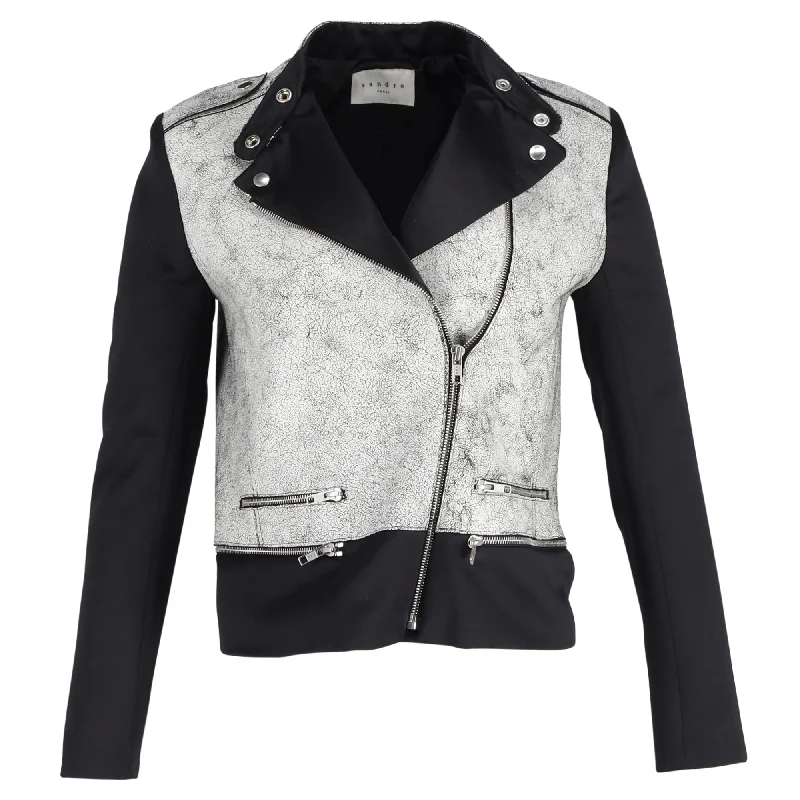 Women's Night-Out Outfit Sandro Biker Jacket in Grey Leather
