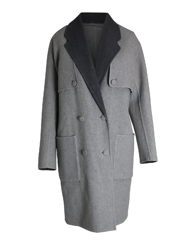 Versatile Women's Fashion Alexander Wang Reversible Double-Breasted Coat in Grey Virgin Wool Versatile Women's Fashion Alexander Wang Reversible Double-Breasted Coat in Grey Virgin Wool