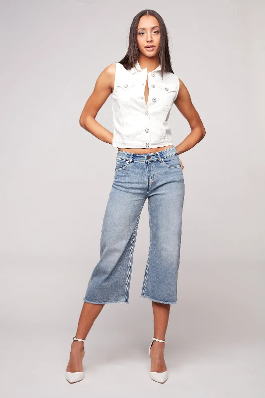 Comfortable Garments For Women MEGHAN - Ladies 5 Pocket Wide Leg Cropped Pant - Vintage Bleach Comfortable Garments For Women MEGHAN - Ladies 5 Pocket Wide Leg Cropped Pant - Vintage Bleach