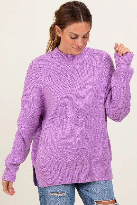 Women's Clothes for All-Day Comfort and Style Lavender Mock Neck Basic Sweater