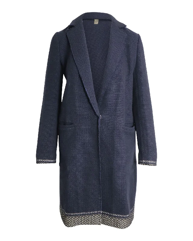 Fashion-forward Women's Clothing Pinko Single-Breasted Coat in Navy Blue Cotton