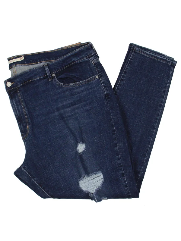 Women's Luxury Attire Plus 711 Womens Ripped Dark Wash Skinny Jeans