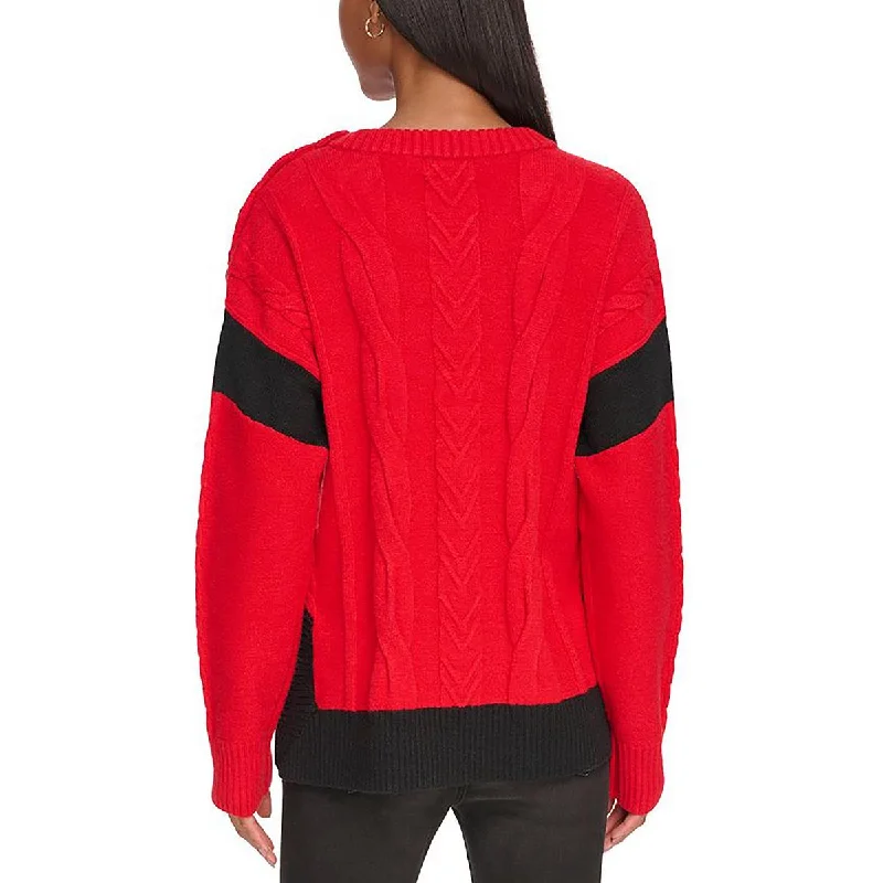 Unique Women's Fashion Pieces Womens Cable Knit Colorblock Pullover Sweater