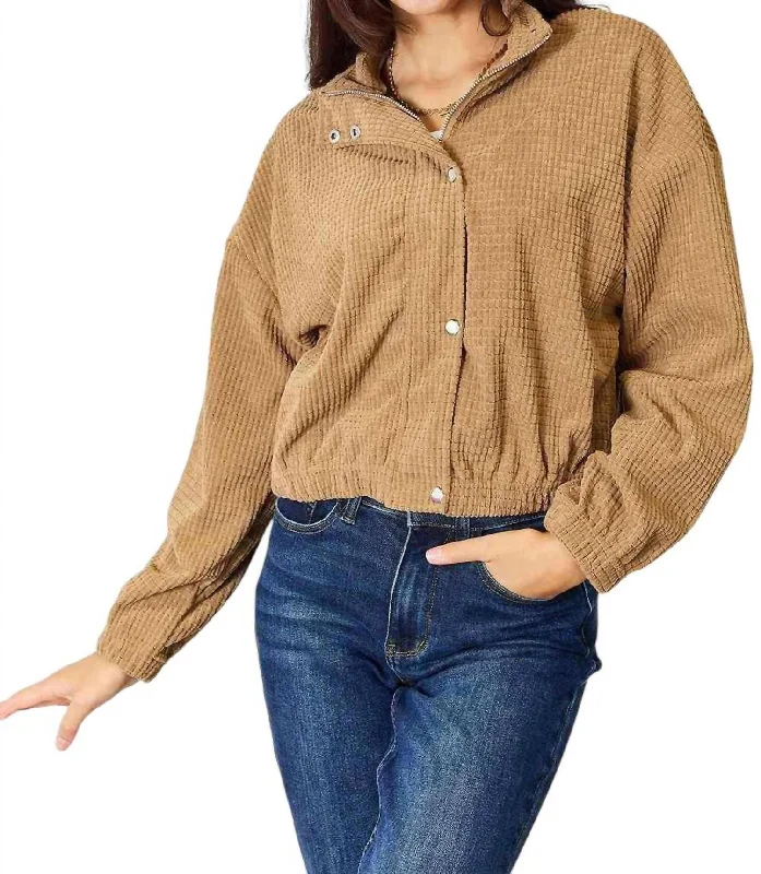 Women's Plus-Size Clothes Cozy Chic Long Sleeve Jacket In Camel