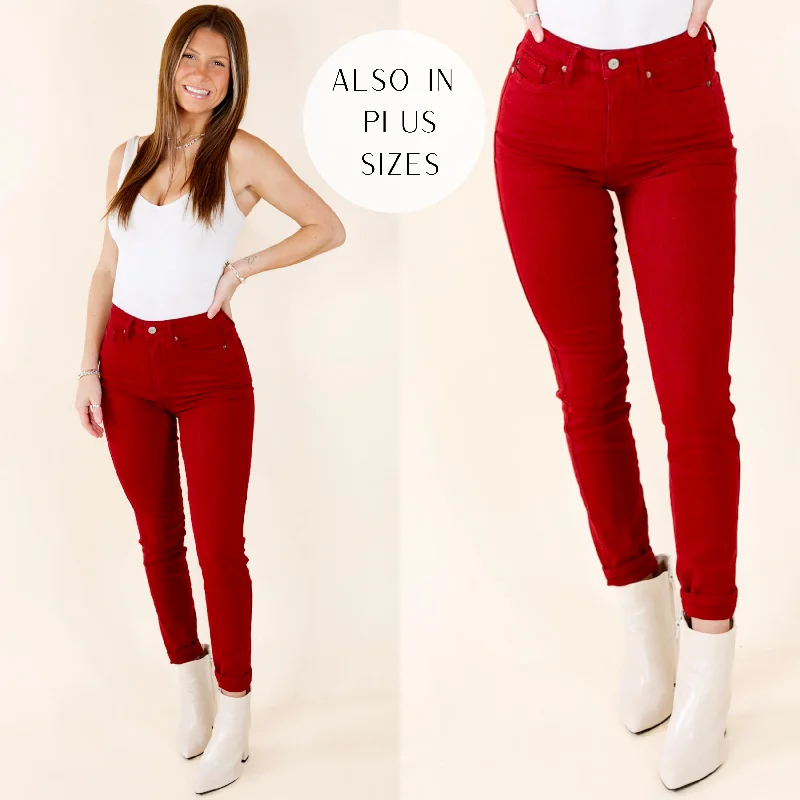 Stylish Women's Attire Judy Blue | Around The Block Tummy Control Garment Dyed Skinny Jeans in Maroon (Lots of Sizes) Stylish Women's Attire Judy Blue | Around The Block Tummy Control Garment Dyed Skinny Jeans in Maroon (Lots of Sizes)