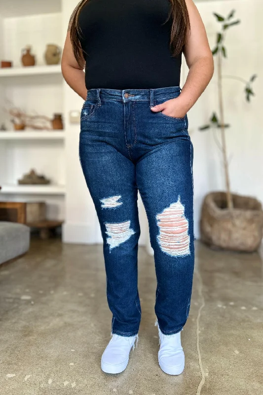 Chic Women's Clothing for Work and Travel Judy Blue Full Size High Waist Rigid Magic Heavy Destroy Straight Jeans