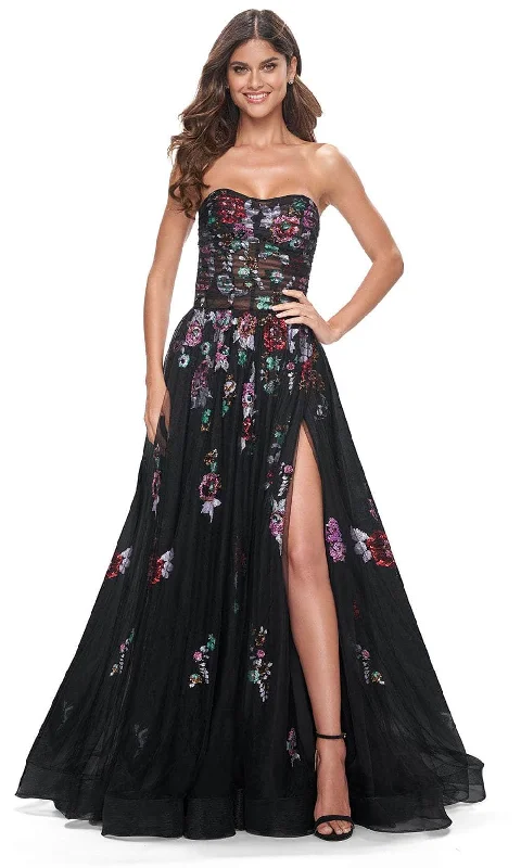Women's Clothing for All Occasions La Femme 32072 - Illusion Bodice Floral Sequin Prom Gown Women's Clothing for All Occasions La Femme 32072 - Illusion Bodice Floral Sequin Prom Gown