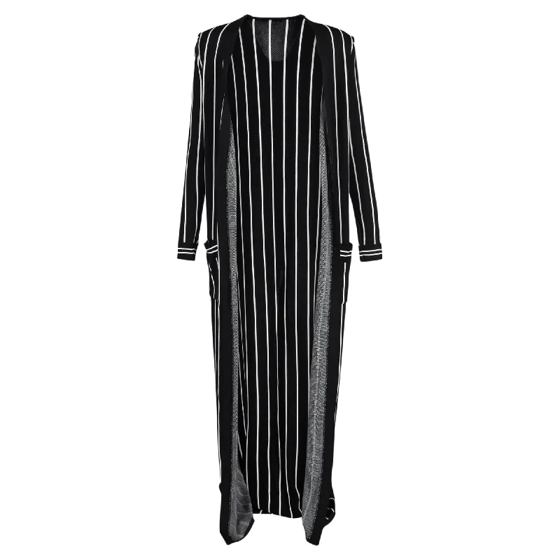 Women's Tailored Outfit Balmain Striped Stretch-Knit Cardigan in Black Wool