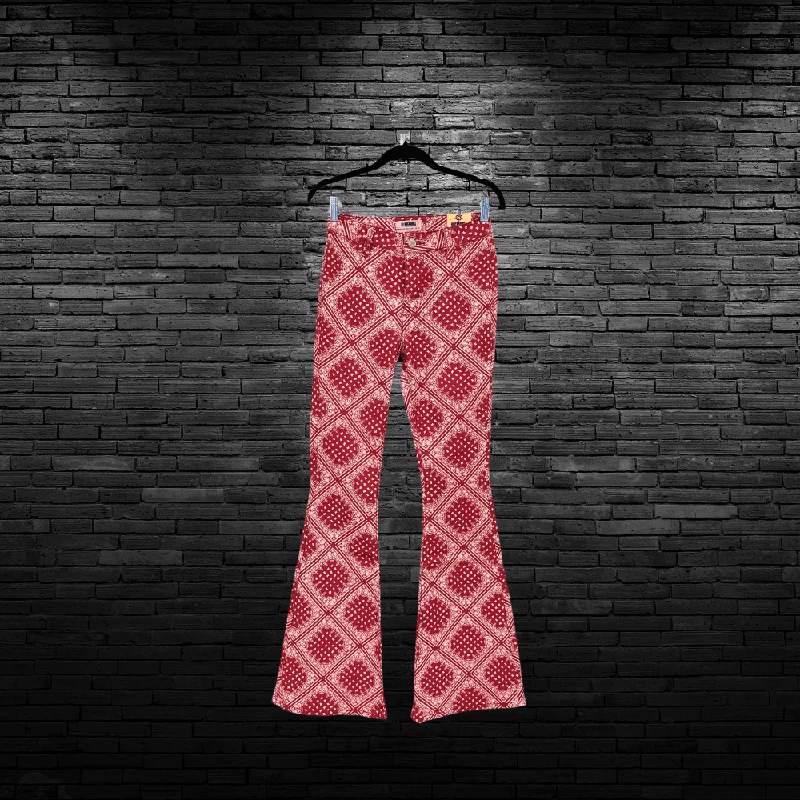 Women's Transitional Clothes Rock & Roll Denim Red Bandana Flare Jeans