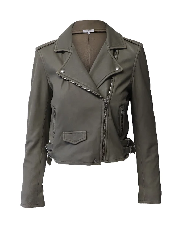 Minimalist Women's Fashion Clothing Iro Cropped Moto Jacket in Grey Lambskin Leather Minimalist Women's Fashion Clothing Iro Cropped Moto Jacket in Grey Lambskin Leather