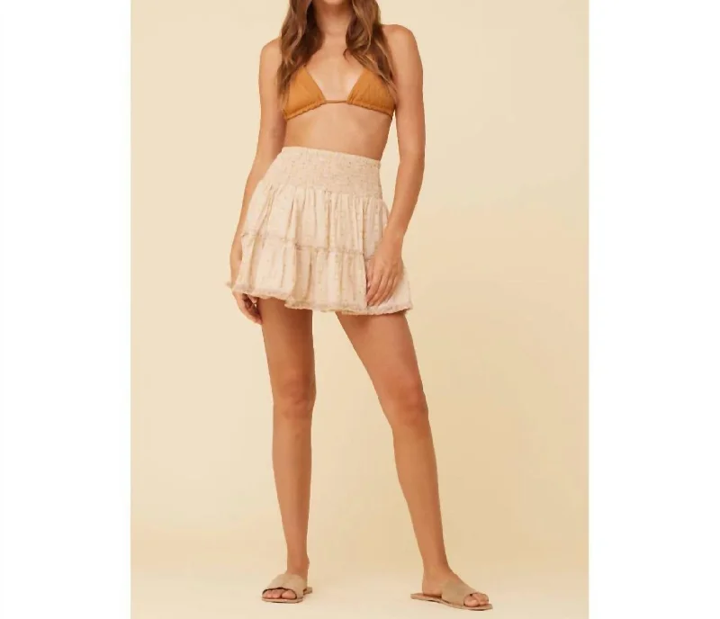 Clothes Woman Women's Clipped Lurex Smocked Ruffle Tier Skirt In Tan Gold