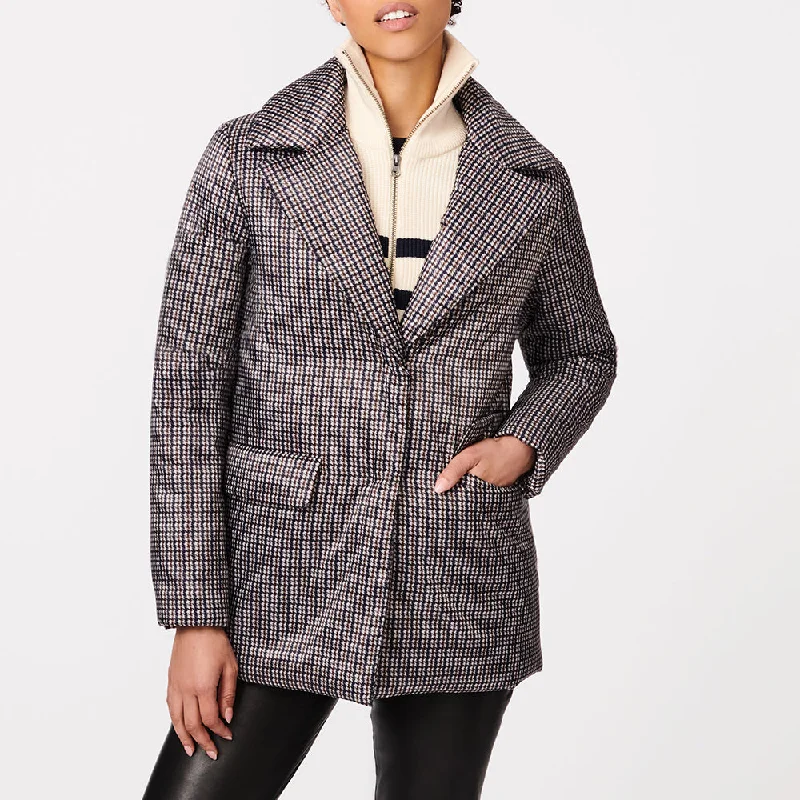 Women's Chic Outerwear Attire Manhattan Mini Plaid Blazer Puffer Jacket