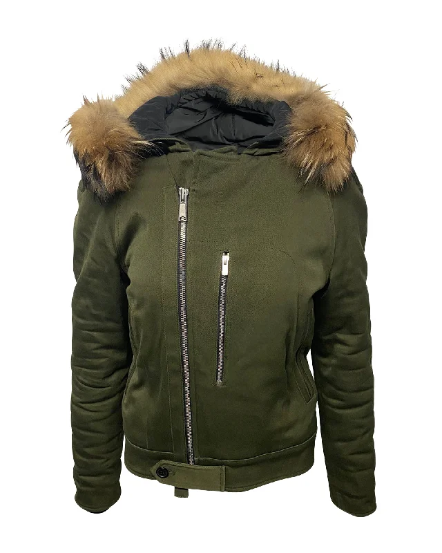 End of Season Sale Sandro Paris Fur Trim Hooded Parka in Green Cotton