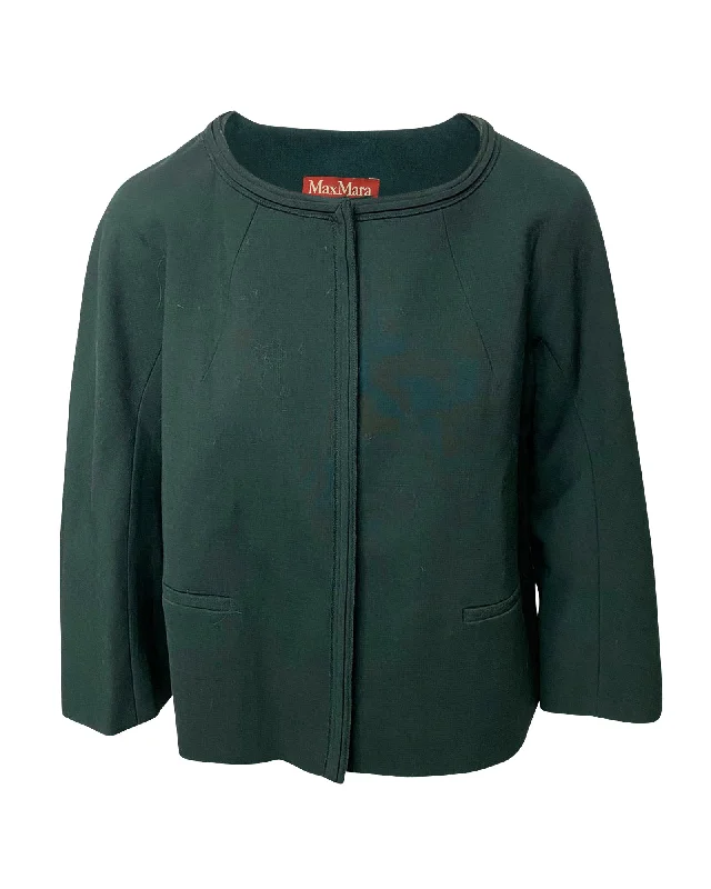 Women's Fashionable Clothing Sets Max Mara Jacket with Two Front Pockets in Green Wool Women's Fashionable Clothing Sets Max Mara Jacket with Two Front Pockets in Green Wool