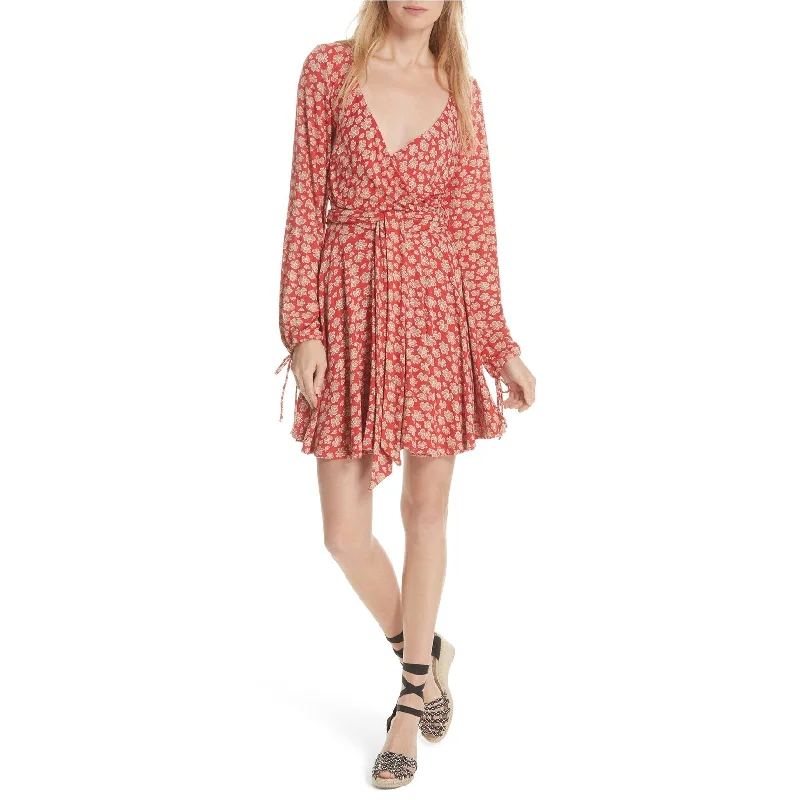 Chic Women's Clothing Free People Womens Pradera Floral Wrap Dress, Red, X-Small