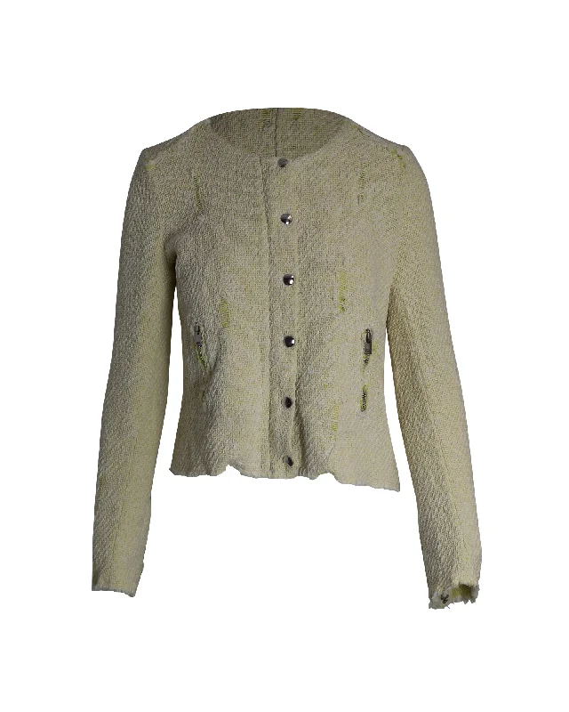 Sustainable Women's Clothes Iro Distressed Evening Tweed Jacket in Yellow Cotton