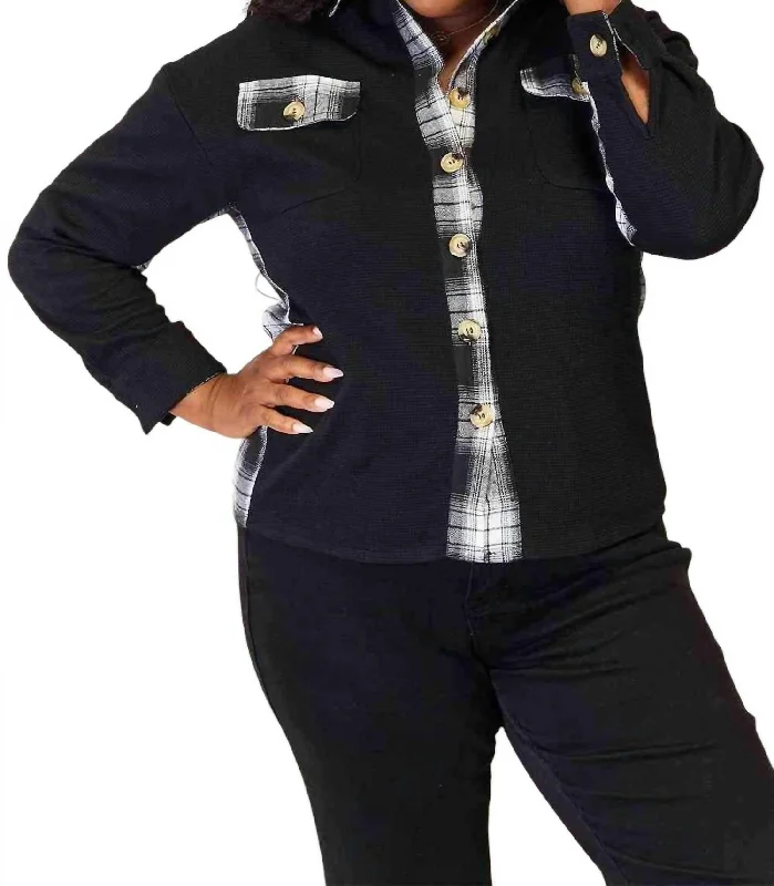 Women's Clothes For Work Chic Plaid Drop Shoulder Jacket In Black