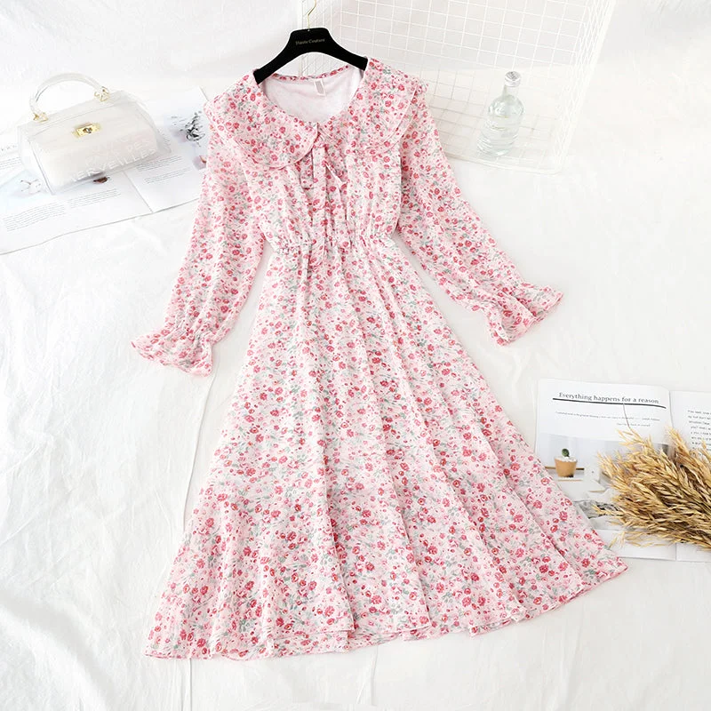 Women's Formal Wear Retro floral Platycodon grandiflorum skirt shows thin waist 3842 Women's Formal Wear Retro floral Platycodon grandiflorum skirt shows thin waist 3842