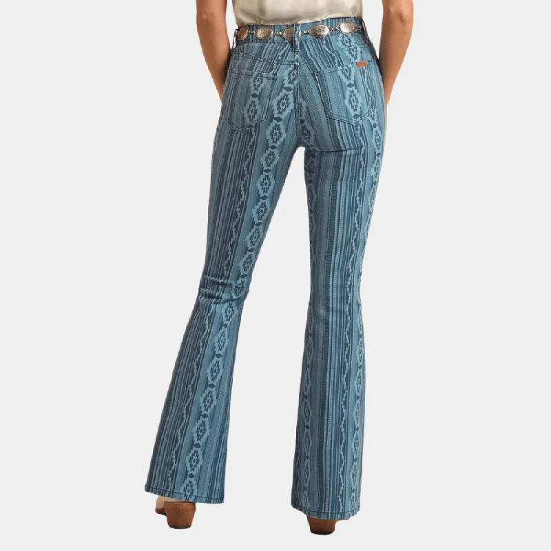 Women's Cozy Clothes Rock & Roll Denim Diamonds and Stripes Aztec Flare Jeans
