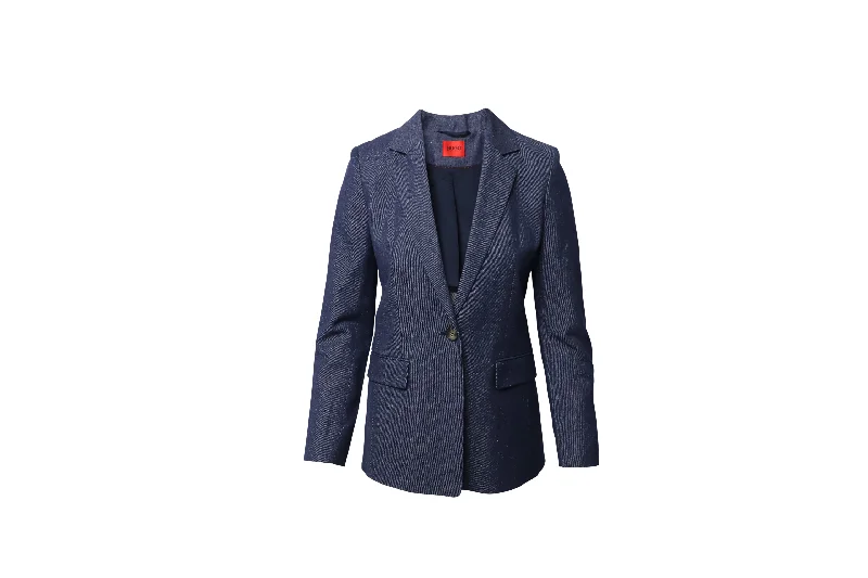 Stylish Women's Clothing Hugo Denim Single-Breasted Jacket Blazer in Navy Blue Cotton Denim Stylish Women's Clothing Hugo Denim Single-Breasted Jacket Blazer in Navy Blue Cotton Denim
