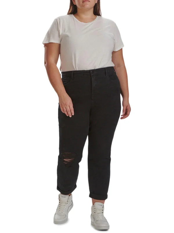 Women's Travel Outfit Set Womens High Rise Distressed Boyfriend Jeans