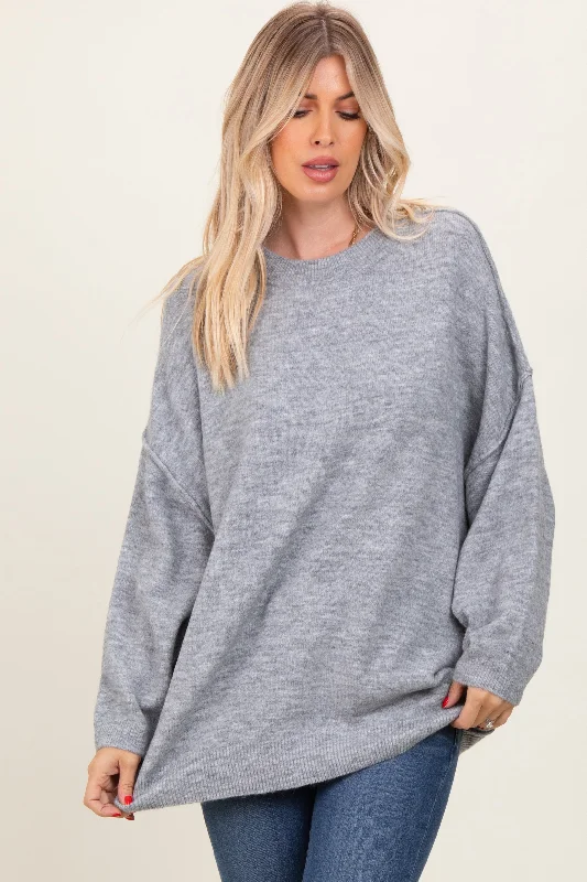 Clothes For Sale Heather Grey Oversized Crewneck Melange Knit Sweater