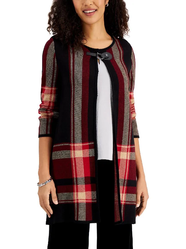 Feminine Dresses for Women in Bold Prints Womens Plaid Flyaway Cardigan Sweater