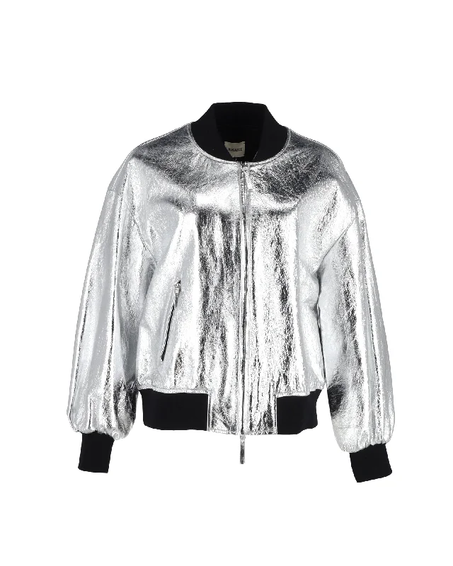 Cheap Women's Clothing Online Khaite Cici Jacket in Metallic Silver Leather