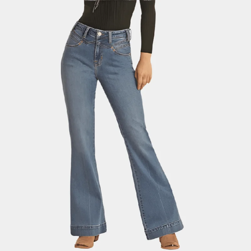 High-Fashion Women's Clothing Rock and Roll Denim High Rise Trouser Jeans