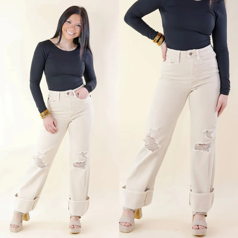 Weekend Sale Judy Blue | Retro Rebel Garment Dyed 90's Destroy Knee Straight Leg Jeans in Bone Cream Weekend Sale Judy Blue | Retro Rebel Garment Dyed 90's Destroy Knee Straight Leg Jeans in Bone Cream