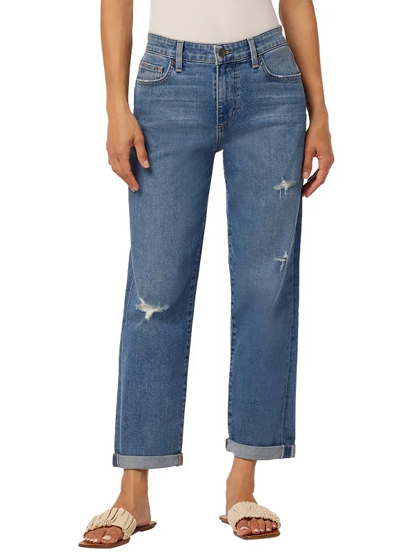 Vintage-Inspired Garments Womens Boyfriend Destroyed Cropped Jeans