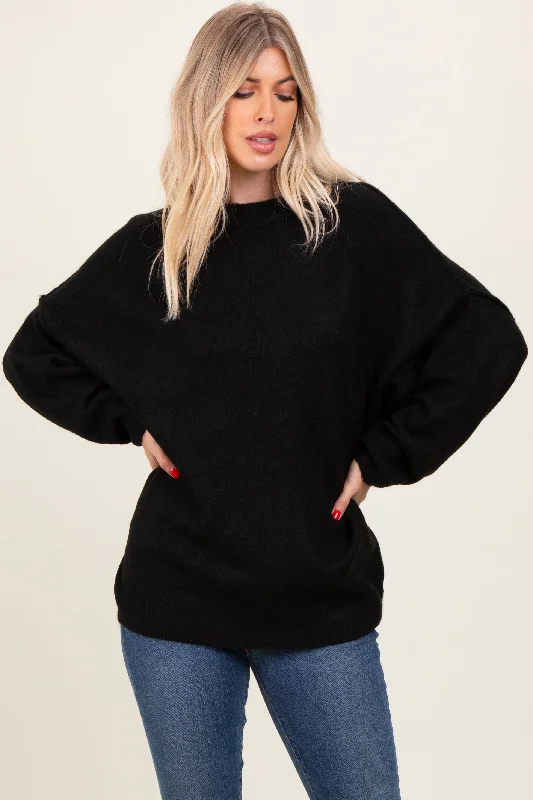 High-Quality Women's Fashion Dresses Black Oversized Crewneck Melange Knit Sweater