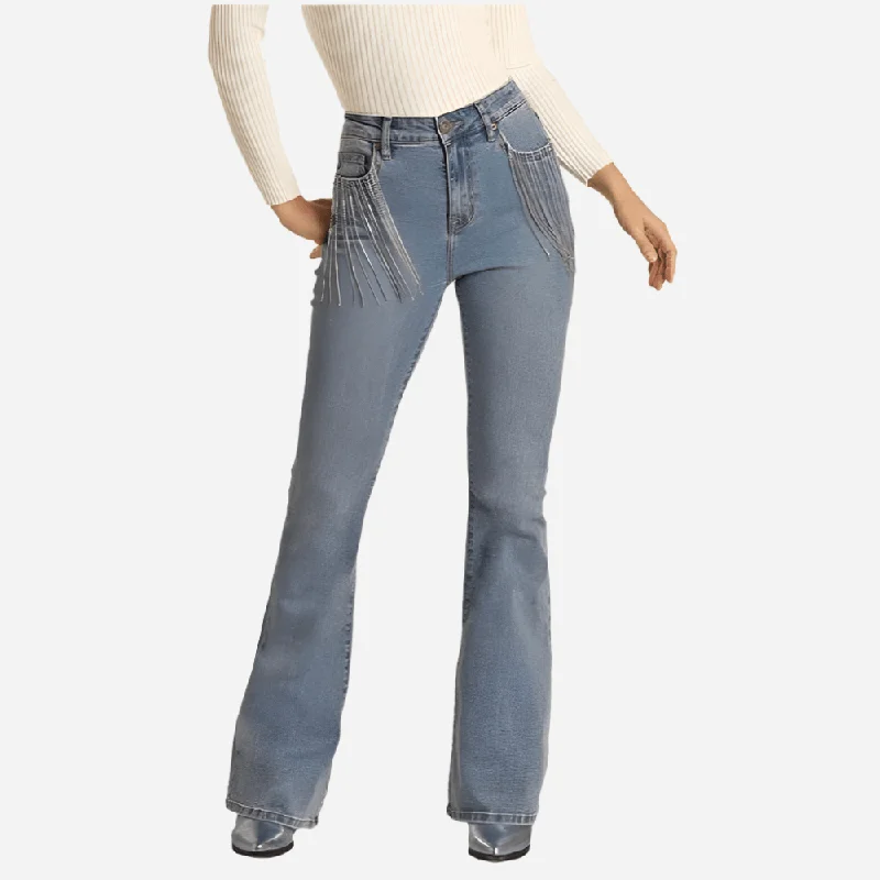 Women's Vacation Clothes Rhinestone Flare Jean